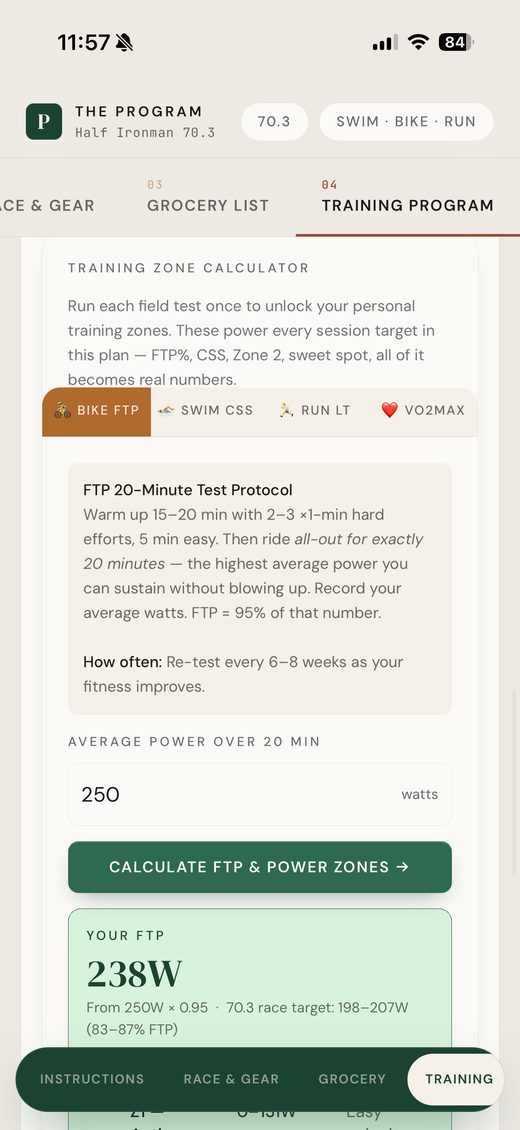 The training zone calculator with field test protocols